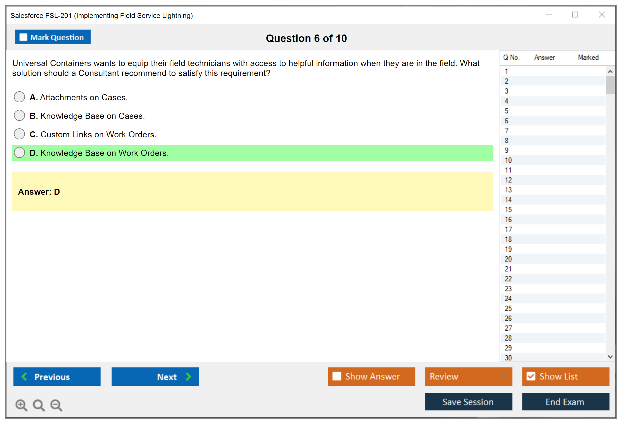 Salesforce FSL-201 Salesforce - Implementing Field Service Lightning Practice test exam simulator test engine exam dumps questions answers Image 6