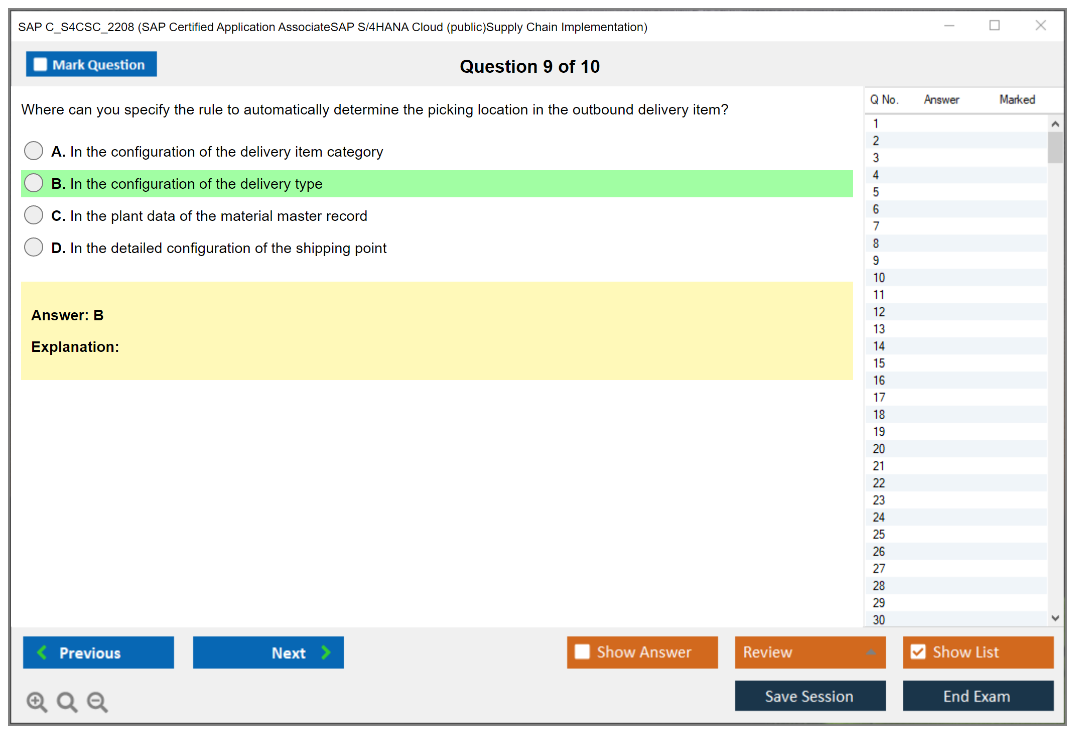 SAP C_S4CSC_2208 SAP Certified Application AssociateSAP S/4HANA Cloud (public)Supply Chain Implementation Practice test exam simulator test engine exam dumps questions answers Image 9