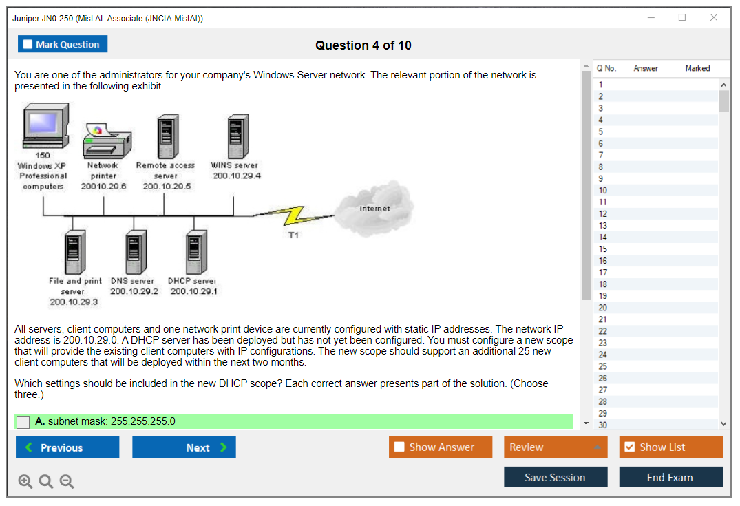Juniper JN0-250 Mist AI. Associate (JNCIA-MistAI) Practice test exam simulator test engine exam dumps questions answers Image 4