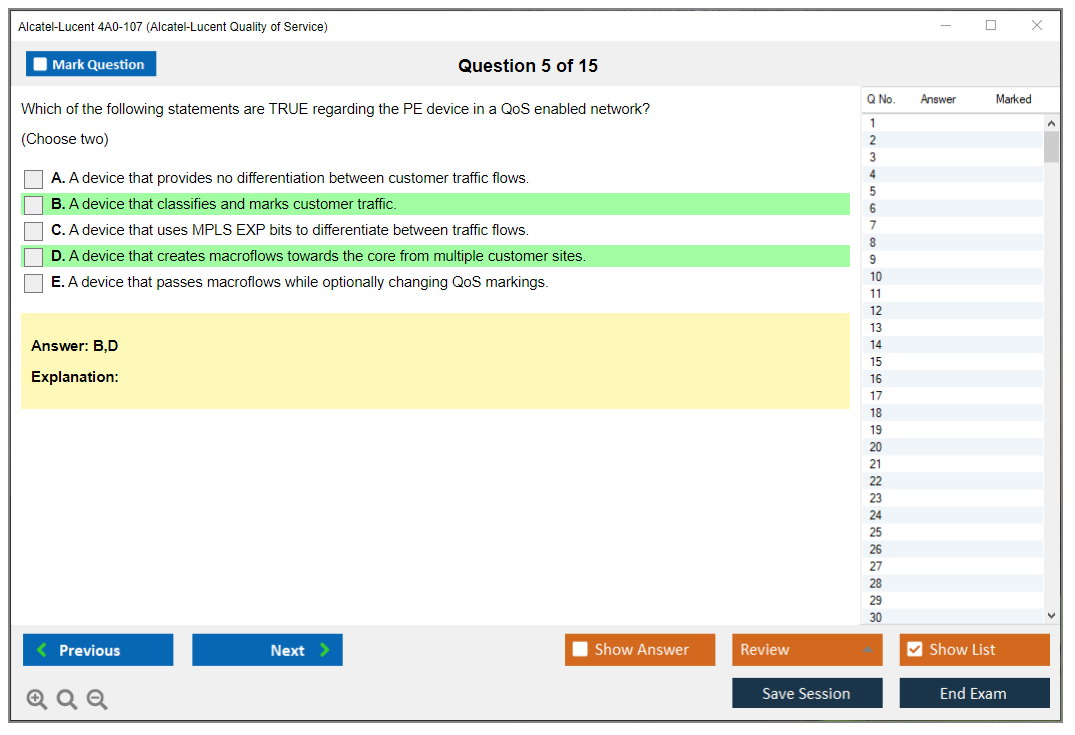Alcatel-Lucent 4A0-107 Nokia Quality of Service Practice test exam simulator test engine exam dumps questions answers Image 5