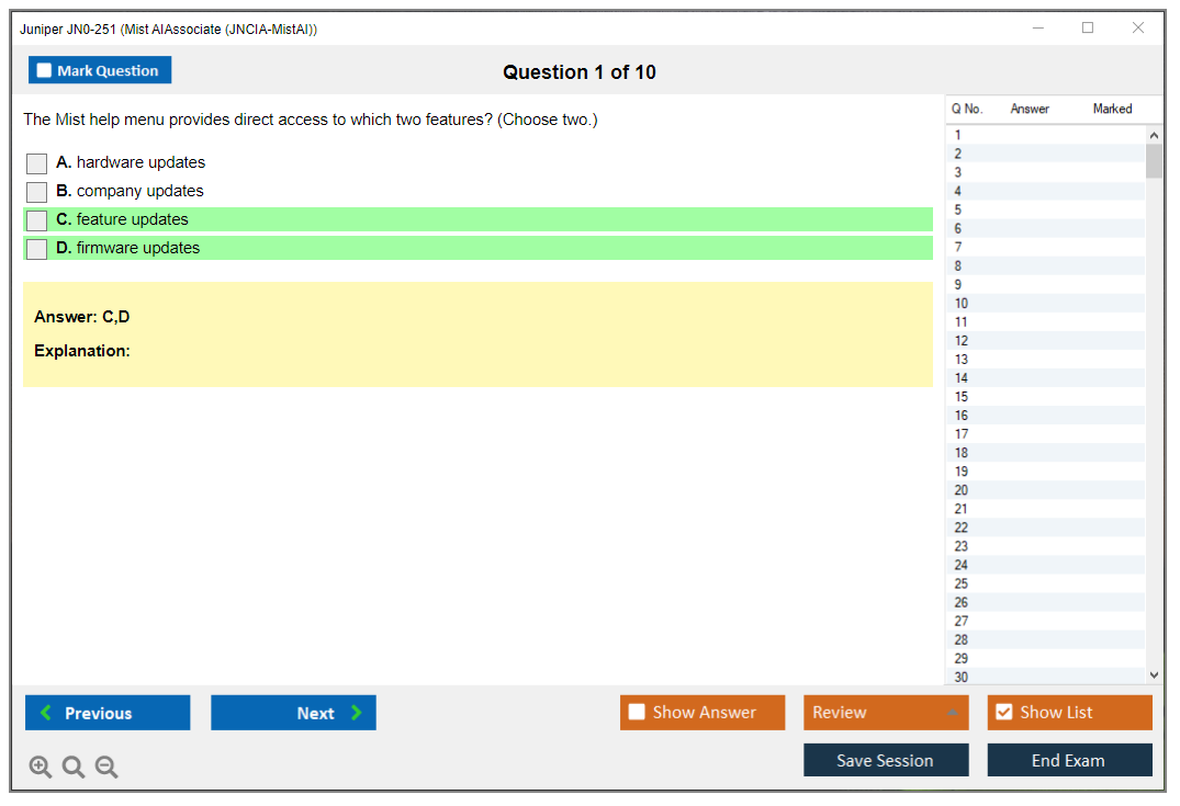 Juniper JN0-251 Mist AI - Associate (JNCIA-MistAI) Practice test exam simulator test engine exam dumps questions answers Image 1