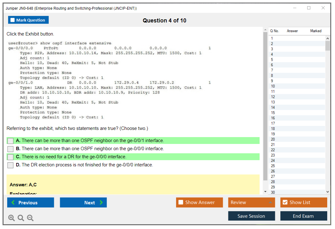 Juniper JN0-648 Enterprise Routing and Switching-Professional (JNCIP-ENT) Practice test exam simulator test engine exam dumps questions answers Image 4