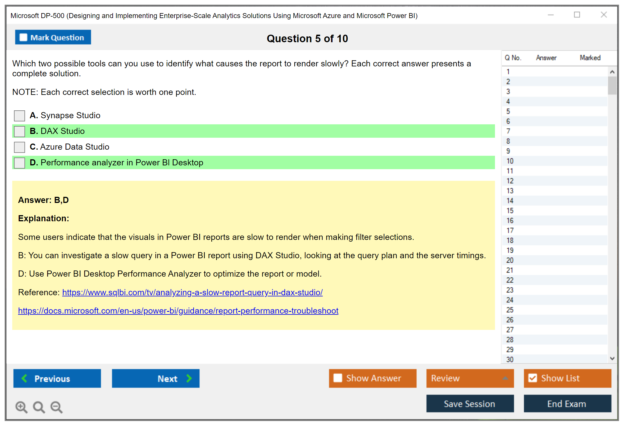 Microsoft DP-500 Designing and Implementing Enterprise-Scale Analytics Solutions Using Microsoft Azure and Microsoft Power BI Practice test exam simulator test engine exam Prep practice test questions answers Image 5