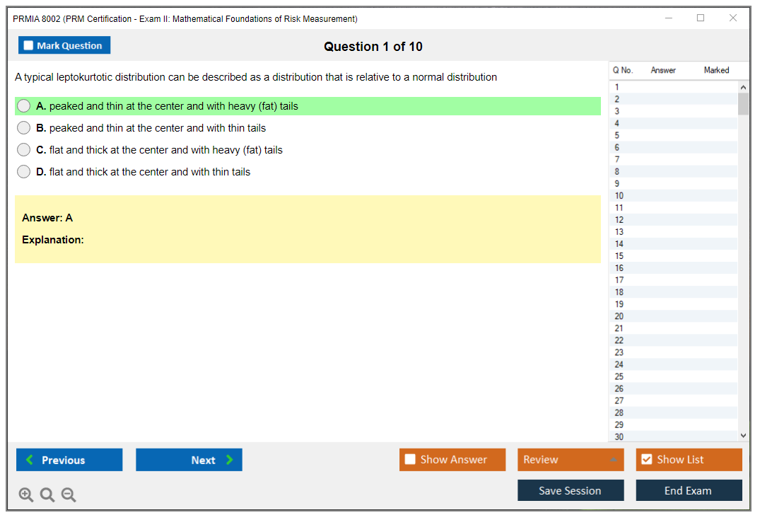 PRMIA 8002 PRM Certification - Exam II: Mathematical Foundations of Risk Measurement Practice test exam simulator test engine exam dumps questions answers Image 1