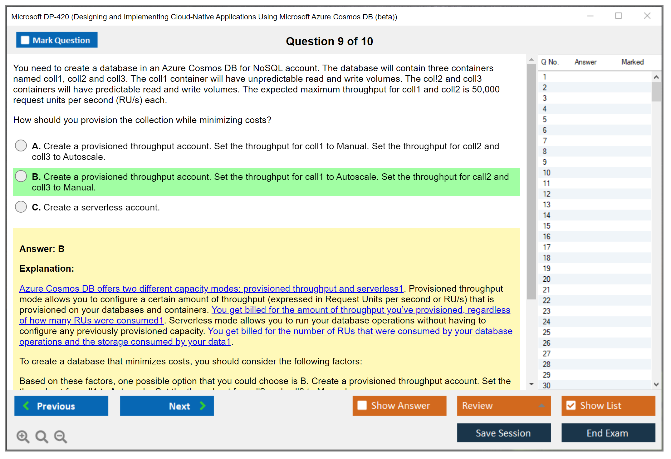 Microsoft DP-420 Designing and Implementing Cloud-Native Applications Using Microsoft Azure Cosmos DB Practice test exam simulator test engine exam dumps questions answers Image 9