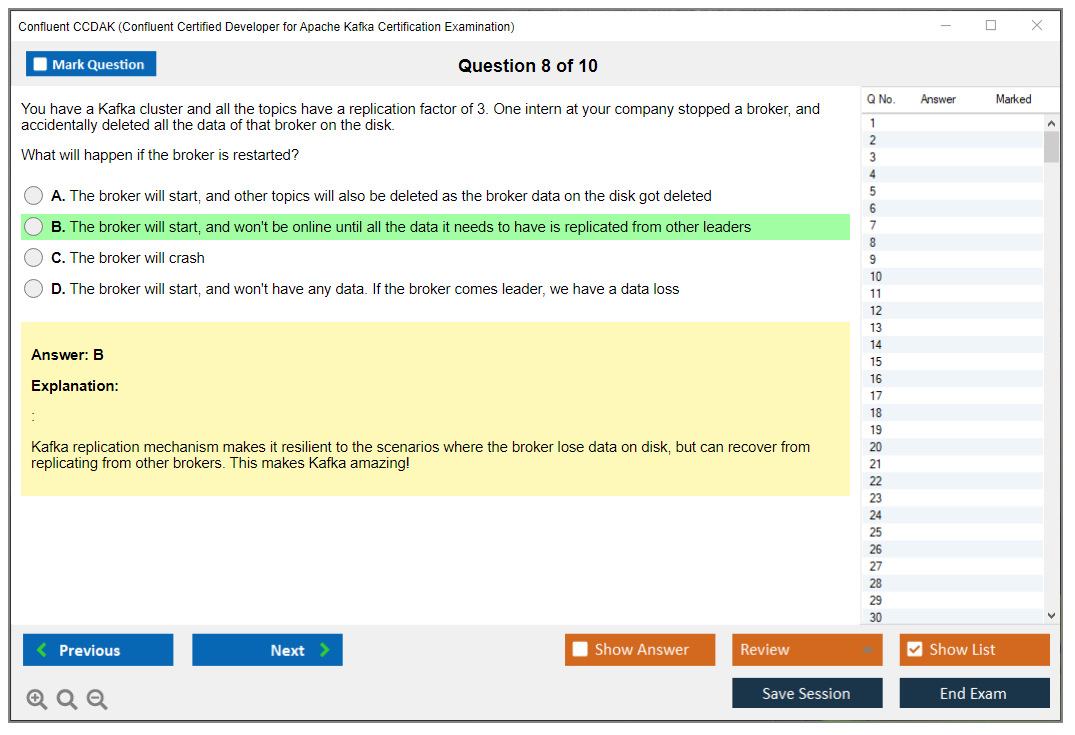 Confluent CCDAK Confluent Certified Developer for Apache Kafka Certification Examination Practice test exam simulator test engine exam dumps questions answers Image 8