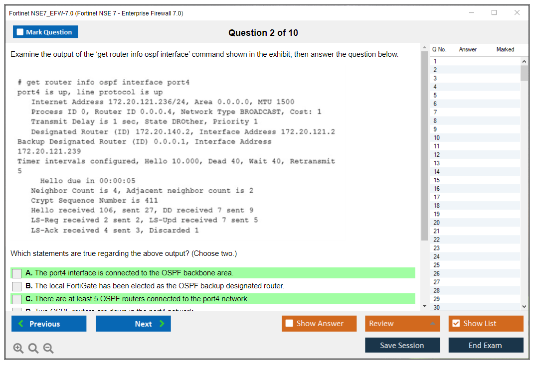 Fortinet NSE7_EFW-7.0 Fortinet NSE 7 - Enterprise Firewall 7.0 Practice test exam simulator test engine exam dumps questions answers Image 2