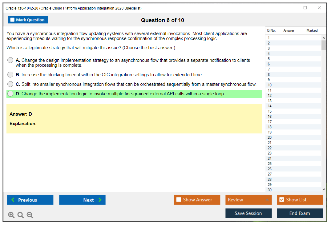Oracle 1z0-1042-20 Oracle Cloud Platform Application Integration 2020 Specialist Practice test exam simulator test engine exam dumps questions answers Image 6