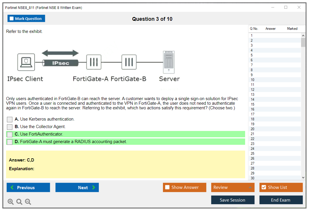 Fortinet NSE8_811 Fortinet NSE 8 Written Exam Practice test exam simulator test engine exam dumps questions answers Image 3