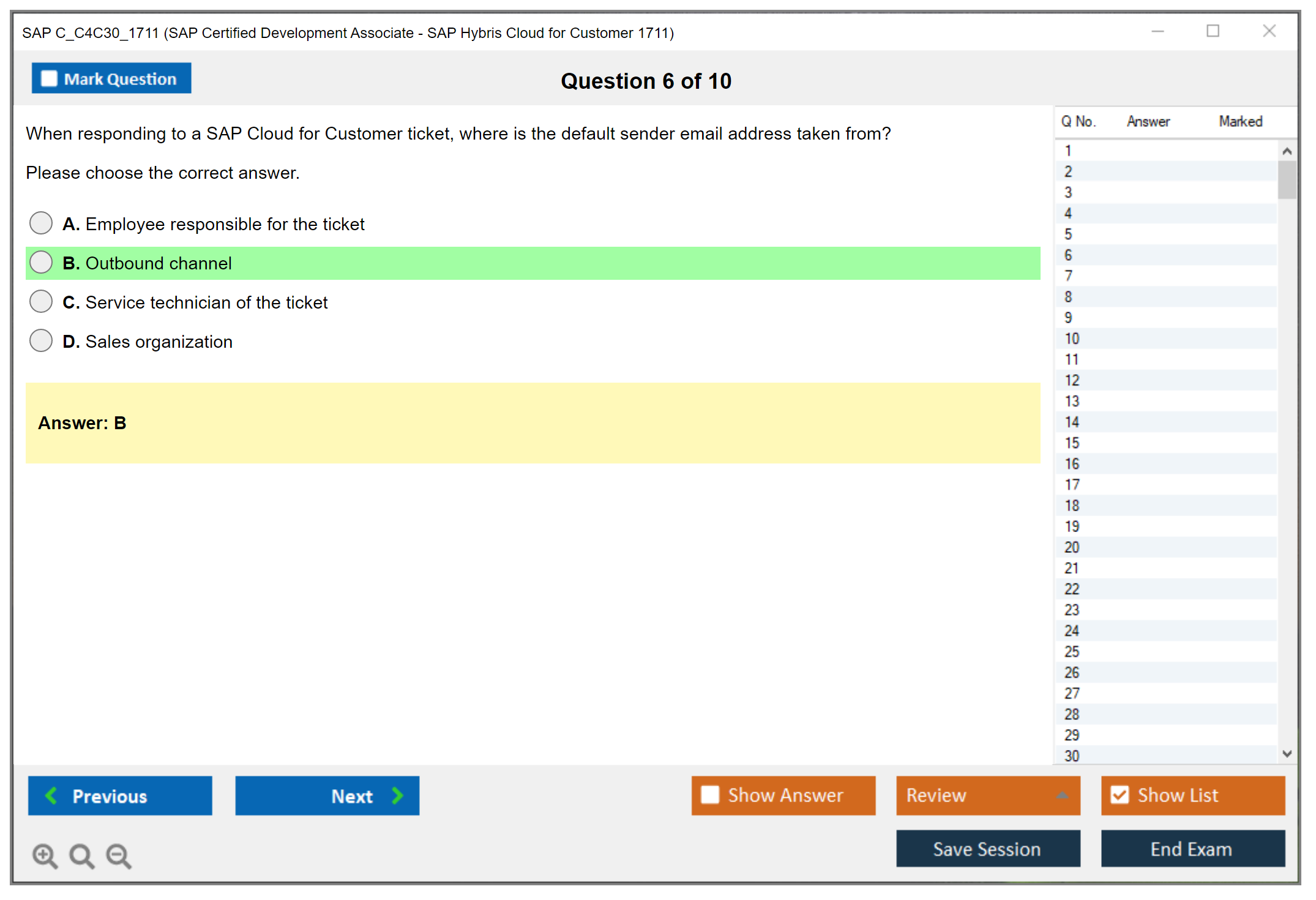 SAP C_C4C30_1711 SAP Certified Development Associate - SAP Hybris Cloud for Customer 1711 Practice test exam simulator test engine exam Prep practice test questions answers Image 6