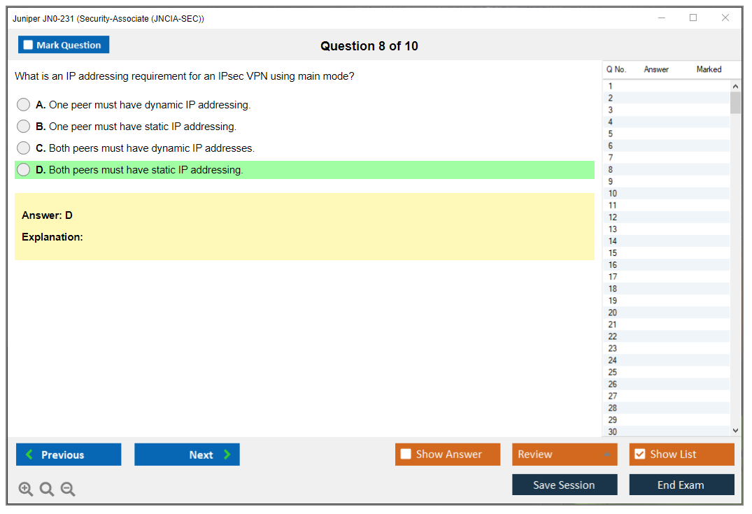 Juniper JN0-231 Security-Associate (JNCIA-SEC) Practice test exam simulator test engine exam dumps questions answers Image 8