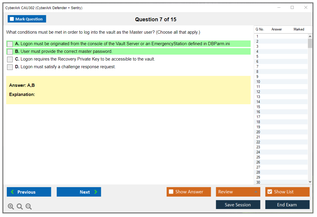CyberArk CAU302 CyberArk Defender + Sentry Practice test exam simulator test engine exam dumps questions answers Image 7