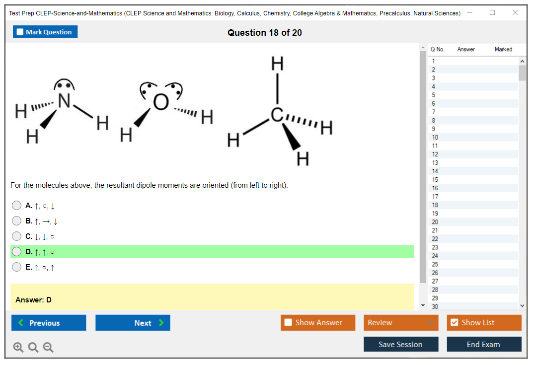 Test Prep CLEP-Science-and-Mathematics CLEP Science and Mathematics: Biology, Calculus, Chemistry, College Algebra & Mathematics, Precalculus, Natural Sciences Practice test exam simulator test engine exam Prep practice test questions answers Image 18