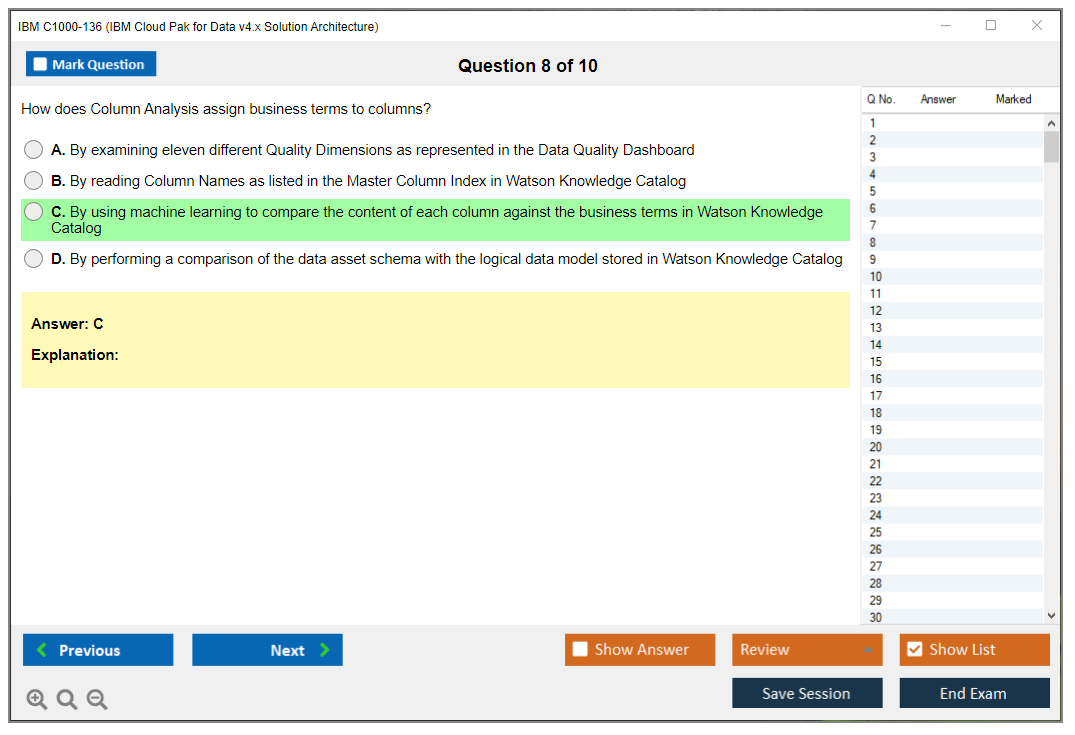 IBM C1000-136 IBM Cloud Pak for Data v4.x Solution Architecture Practice test exam simulator test engine exam Prep practice test questions answers Image 8