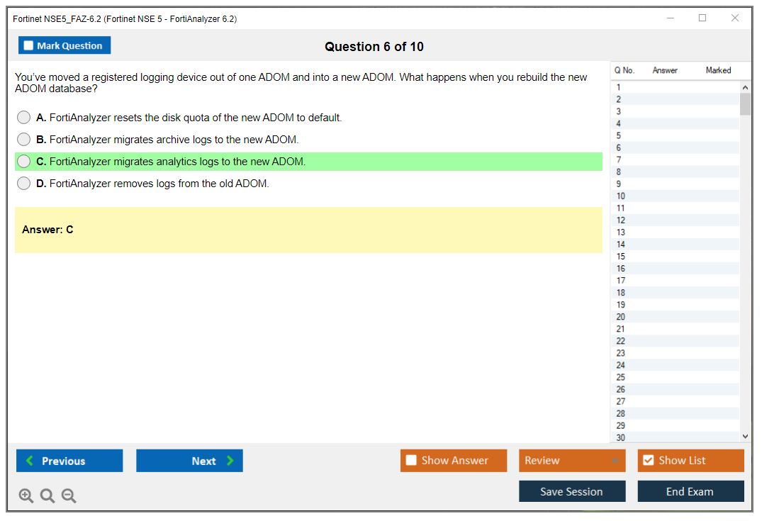 Fortinet NSE5_FAZ-6.2 Fortinet NSE 5 - FortiAnalyzer 6.2 Practice test exam simulator test engine exam dumps questions answers Image 6