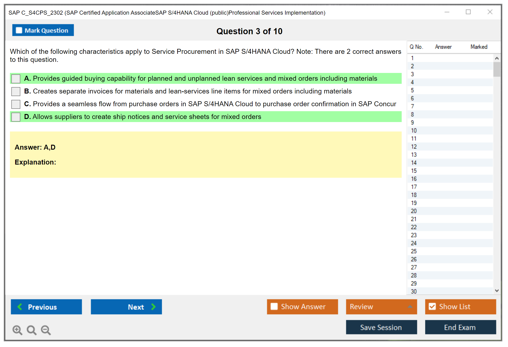 SAP C_S4CPS_2302 SAP Certified Application AssociateSAP S/4HANA Cloud (public)Professional Services Implementation Practice test exam simulator test engine exam Prep practice test questions answers Image 3