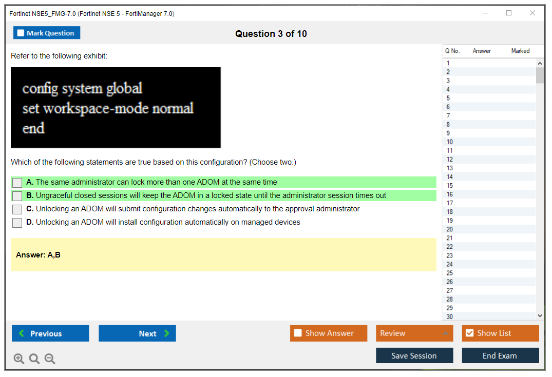 Fortinet NSE5_FMG-7.0 Fortinet NSE 5 - FortiManager 7.0 Practice test exam simulator test engine exam dumps questions answers Image 3