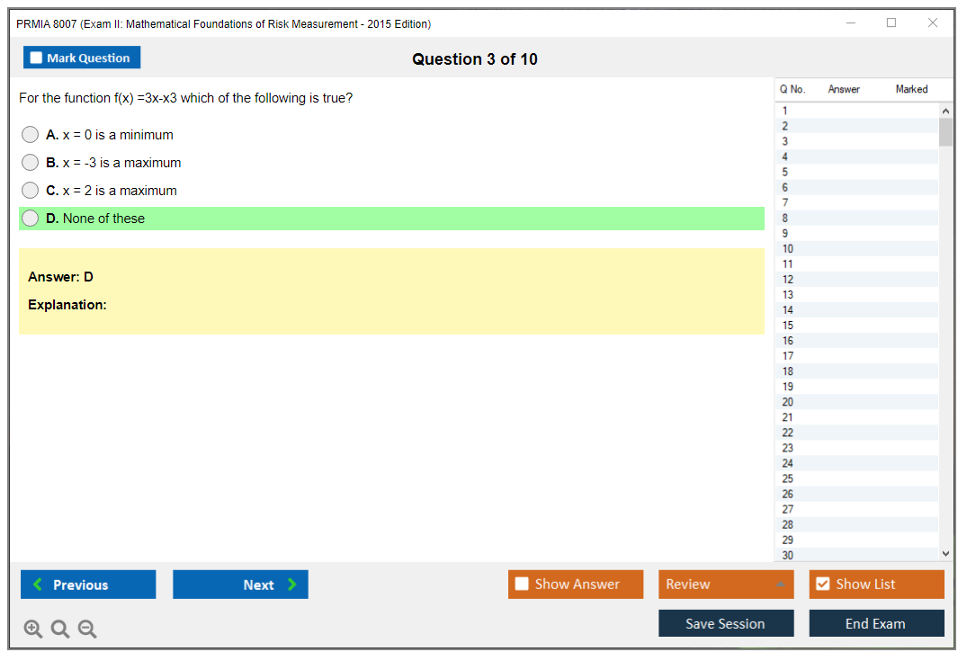 PRMIA 8007 Exam II: Mathematical Foundations of Risk Measurement - 2015 Edition Practice test exam simulator test engine exam dumps questions answers Image 3