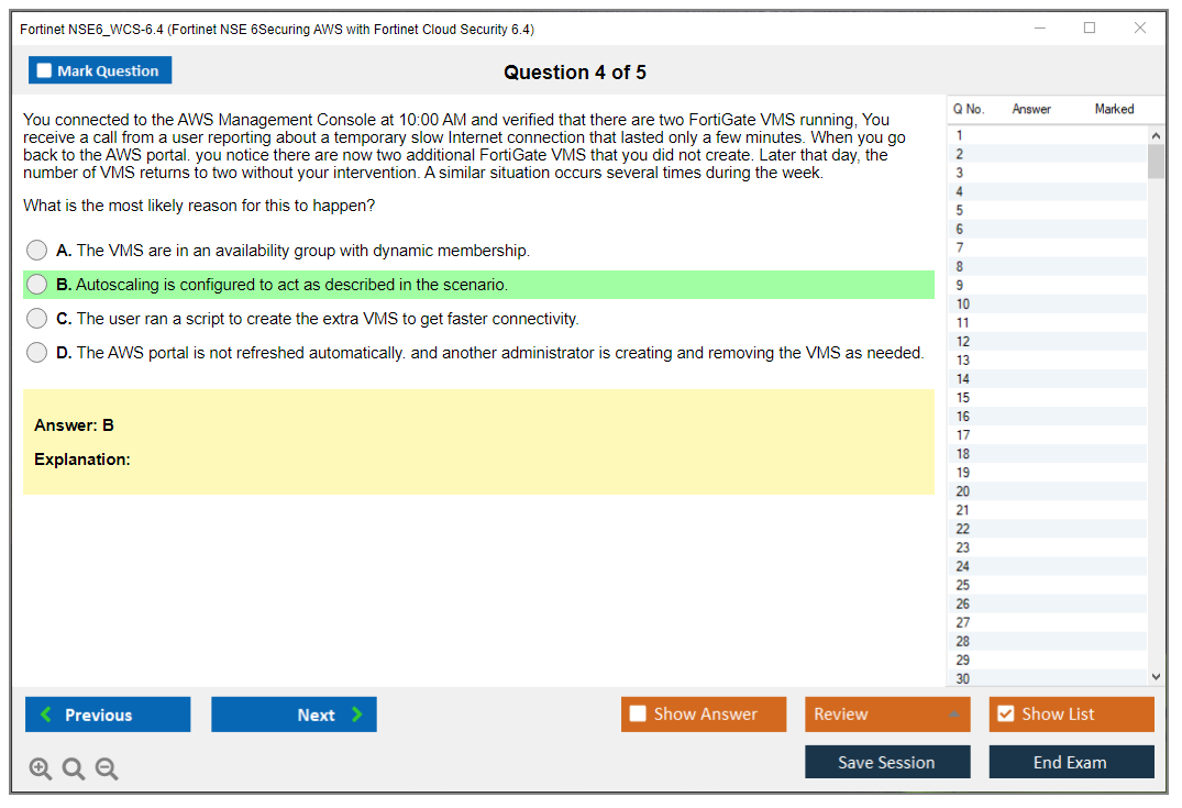 Fortinet NSE6_WCS-6.4 Fortinet NSE 6Securing AWS with Fortinet Cloud Security 6.4 Practice test exam simulator test engine exam dumps questions answers Image 4