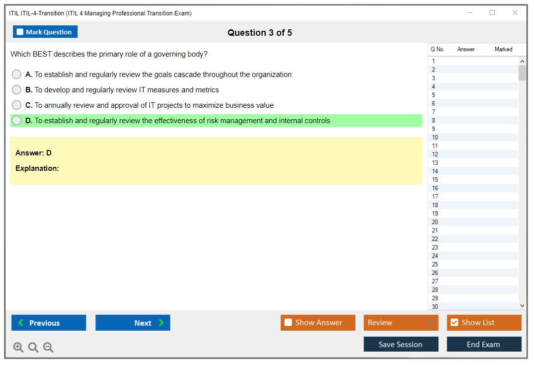ITIL ITIL-4-Transition ITIL 4 Managing Professional Transition Exam Practice test exam simulator test engine exam dumps questions answers Image 3