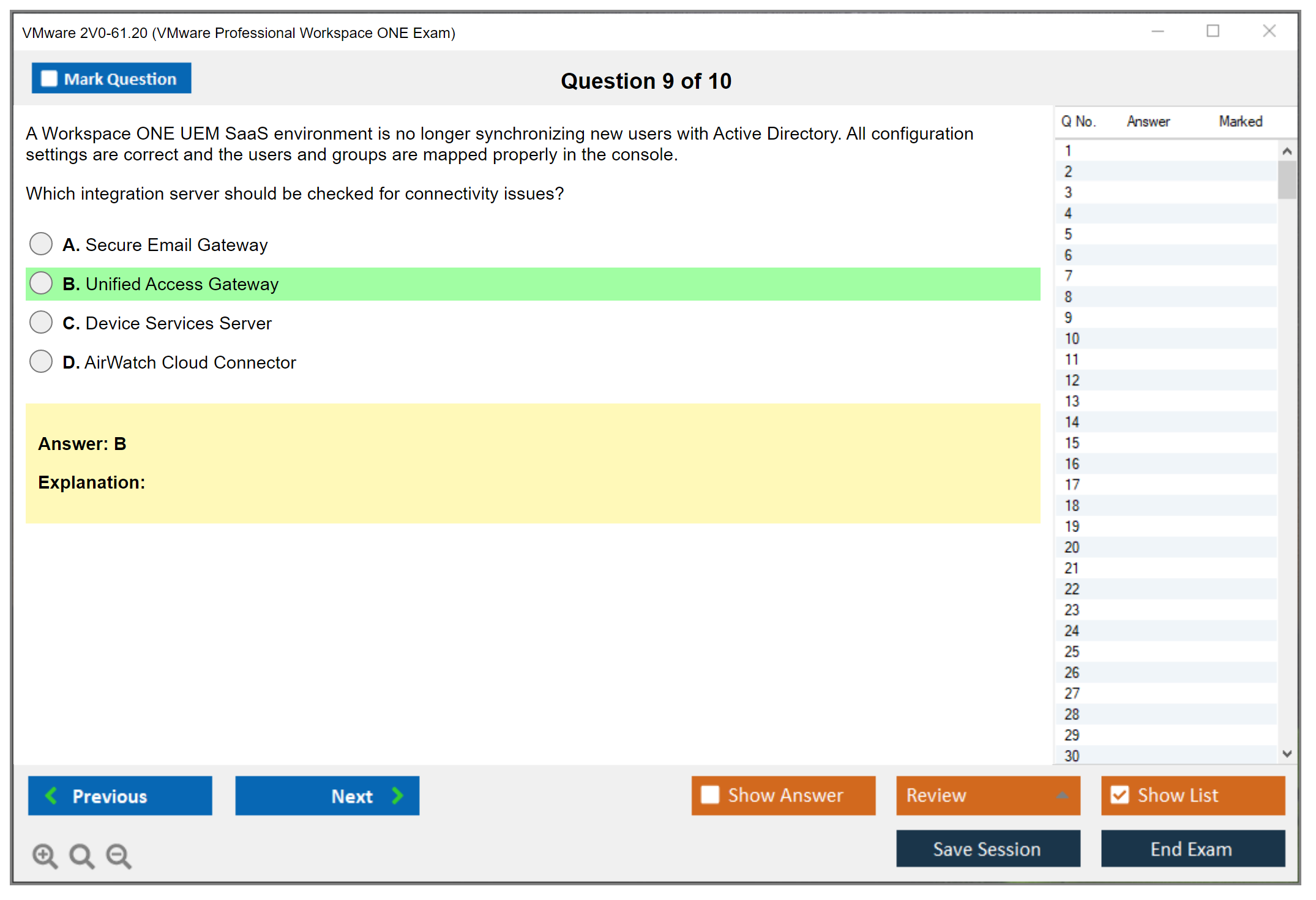 VMware 2V0-61.20 VMware Professional Workspace ONE Exam Practice test exam simulator test engine exam dumps questions answers Image 9