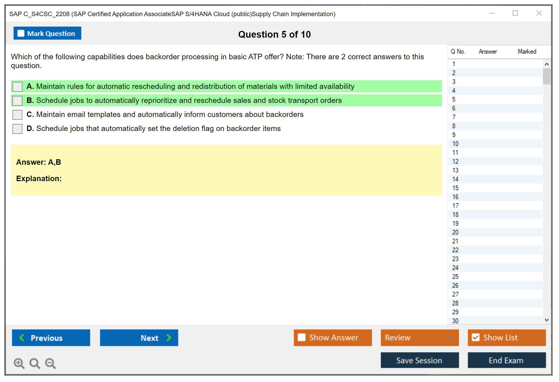 SAP C_S4CSC_2208 SAP Certified Application AssociateSAP S/4HANA Cloud (public)Supply Chain Implementation Practice test exam simulator test engine exam dumps questions answers Image 5