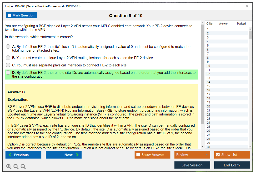 Juniper JN0-664 Service Provider Professional (JNCIP-SP) Practice test exam simulator test engine exam dumps questions answers Image 9