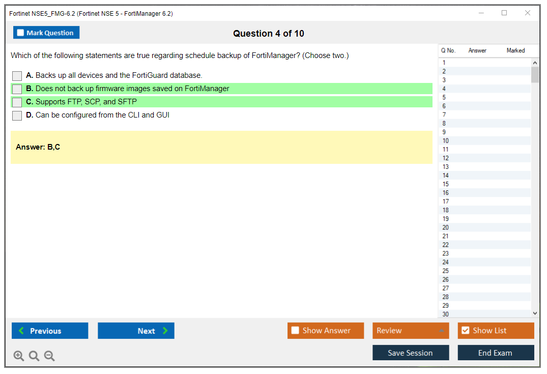 Fortinet NSE5_FMG-6.2 Fortinet NSE 5 - FortiManager 6.2 Practice test exam simulator test engine exam dumps questions answers Image 4