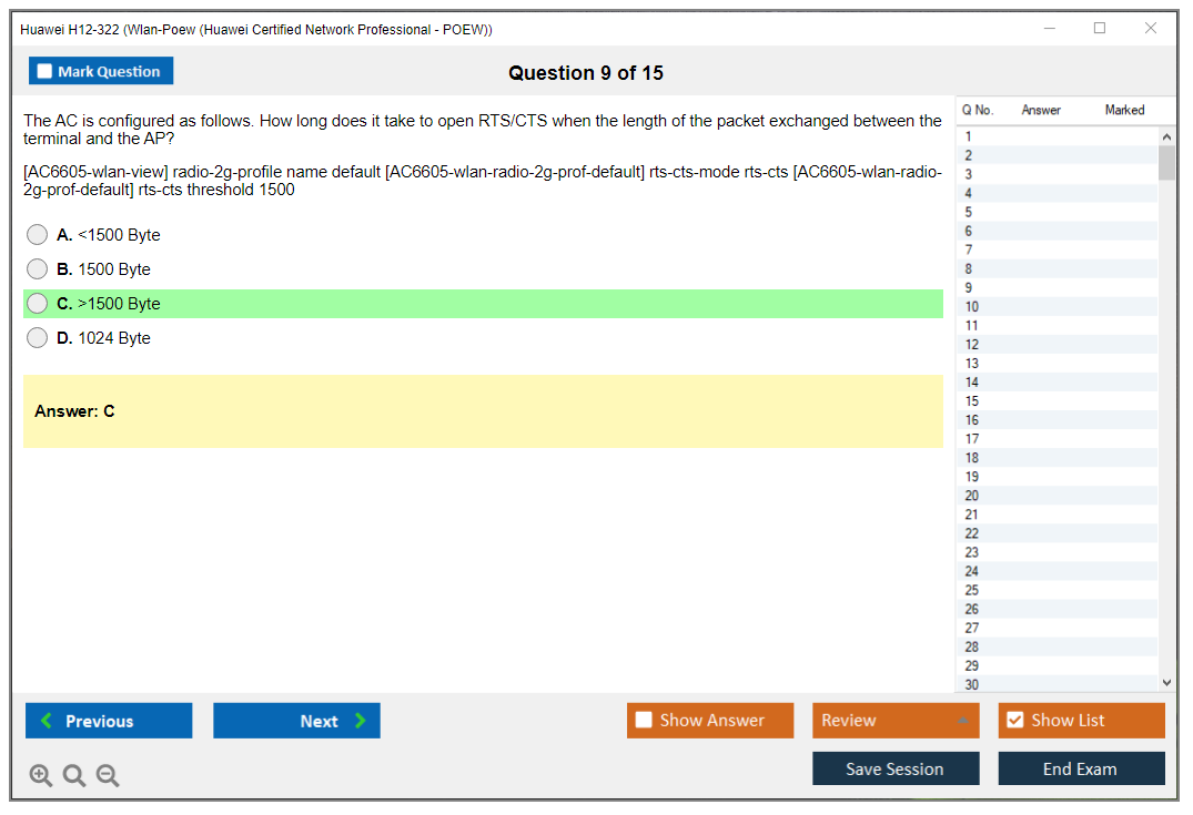 Huawei H12-322 Huawei Certified ICT Professional - Wireless Local Area Network- Planning and Optimizing Enterprise WLAN Practice test exam simulator test engine exam dumps questions answers Image 9