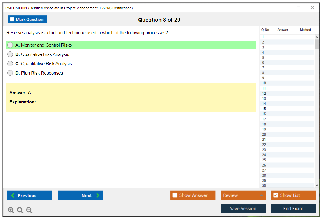 PMI CA0-001 Certified Associate in Project Management (CAPM) Certification Practice test exam simulator test engine exam dumps questions answers Image 8