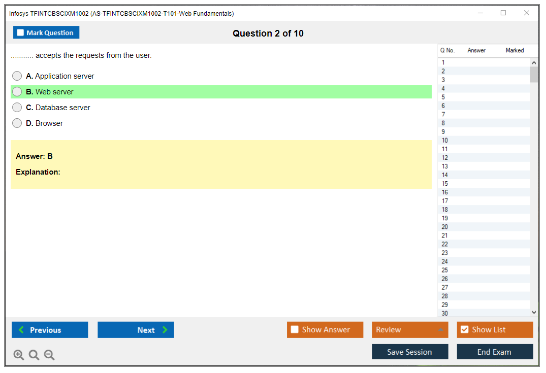 Infosys TFINTCBSCIXM1002 AS-TFINTCBSCIXM1002-T101-Web Fundamentals Practice test exam simulator test engine exam dumps questions answers Image 2