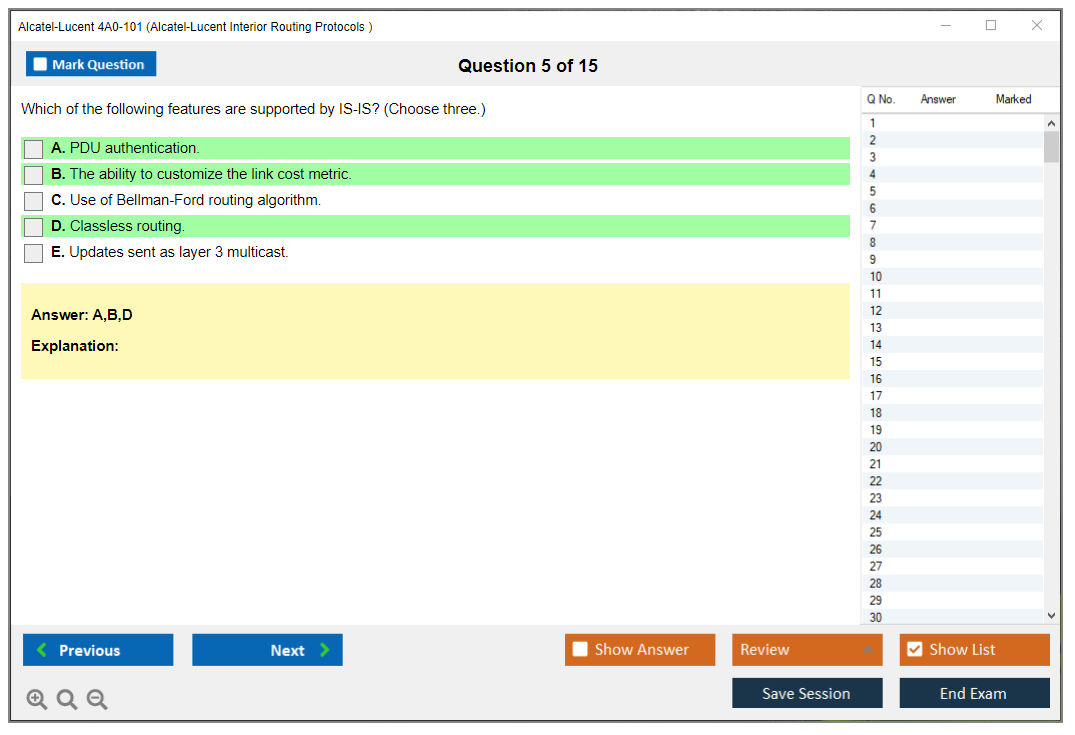 Alcatel-Lucent 4A0-101 Alcatel-Lucent Interior Routing Protocols and High Availability Practice test exam simulator test engine exam dumps questions answers Image 5