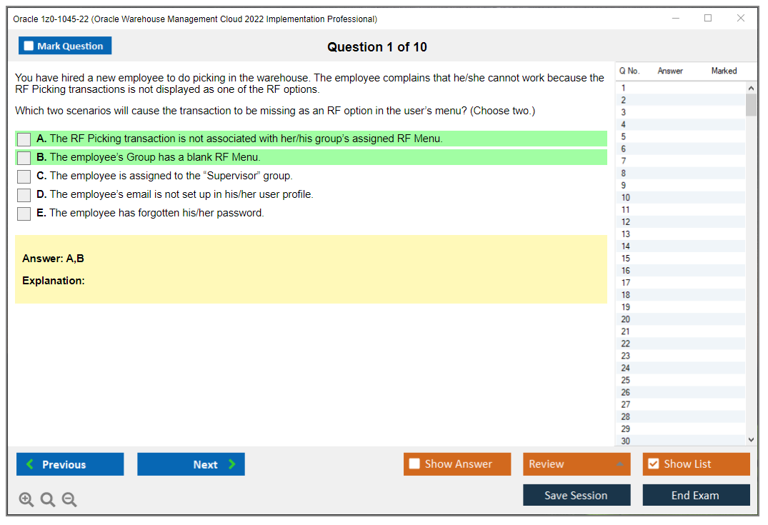 Oracle 1z0-1045-22 Oracle Warehouse Management Cloud 2022 Implementation Professional Practice test exam simulator test engine exam dumps questions answers Image 1