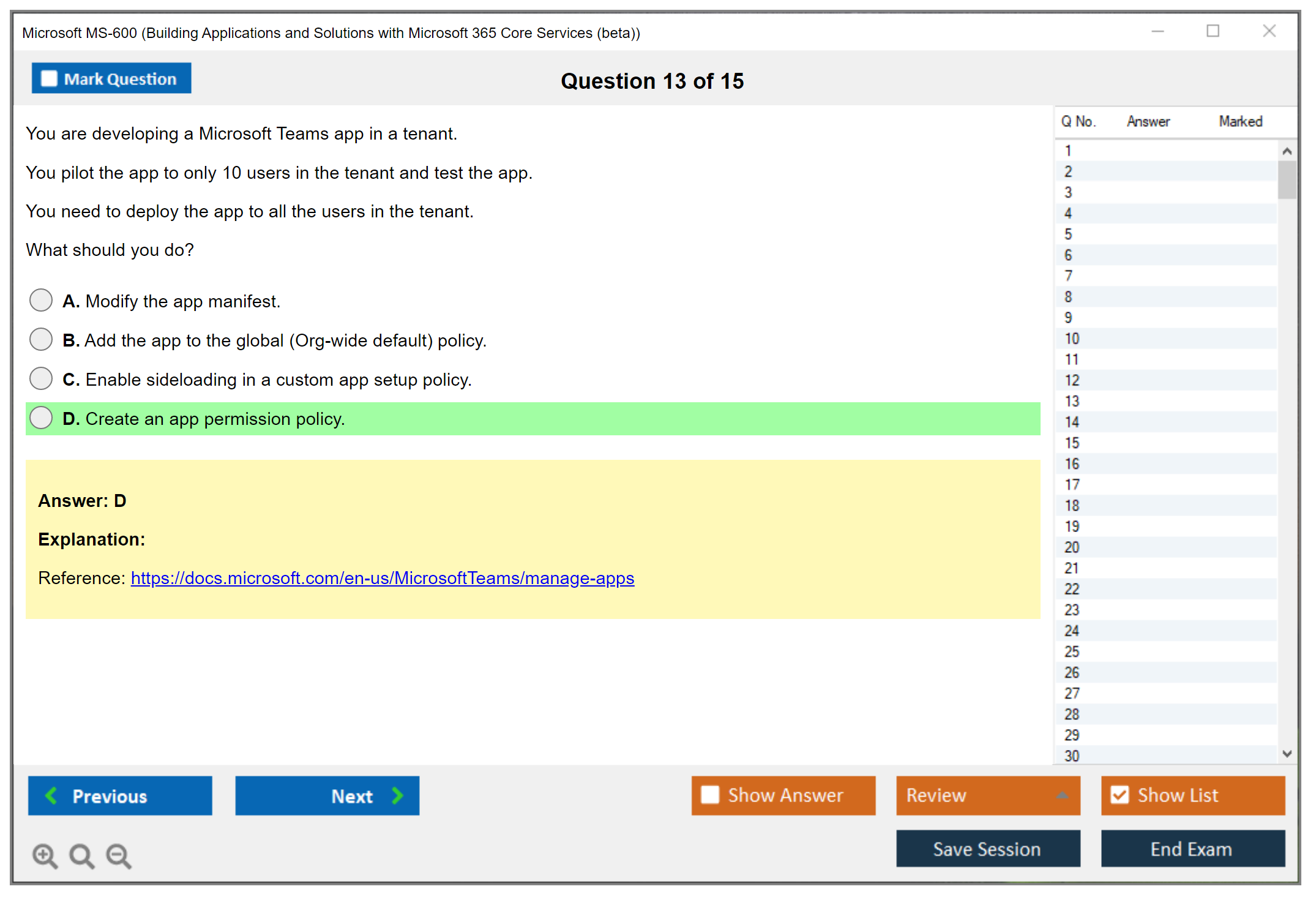 Microsoft MS-600 Building Applications and Solutions with Microsoft 365 Core Services Practice test exam simulator test engine exam dumps questions answers Image 13