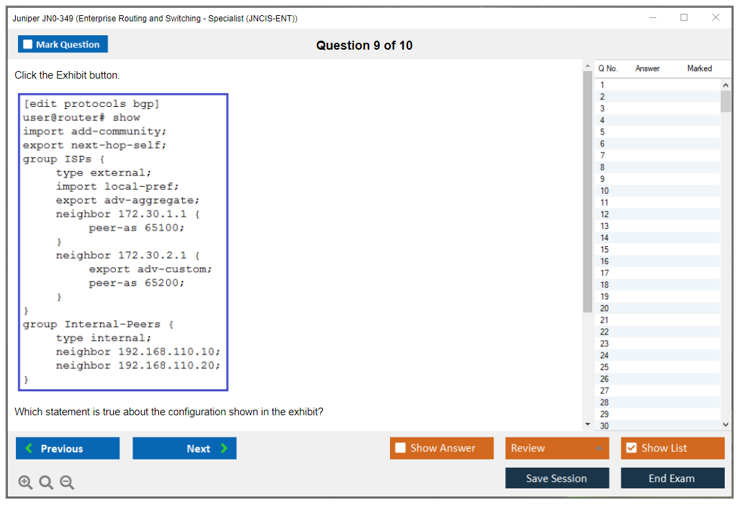 Juniper JN0-349 Enterprise Routing and Switching - Specialist (JNCIS-ENT) Practice test exam simulator test engine exam dumps questions answers Image 9