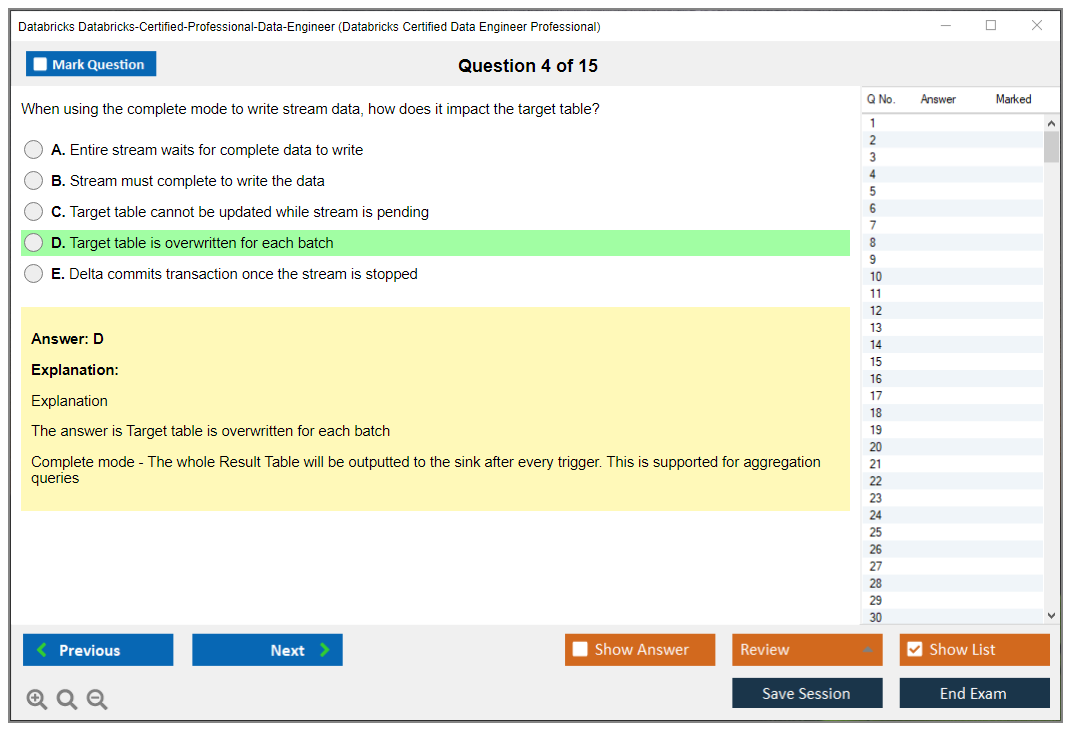 Databricks Databricks-Certified-Professional-Data-Engineer Databricks Certified Data Engineer Professional Exam Practice test exam simulator test engine exam dumps questions answers Image 4