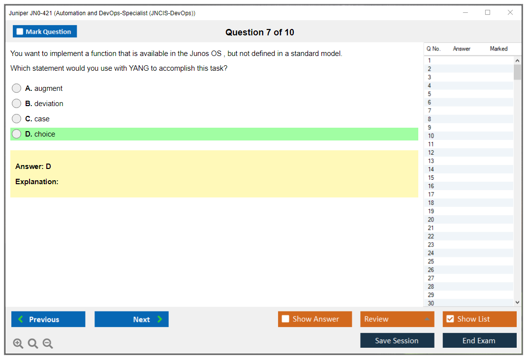 Juniper JN0-421 Automation and DevOps-Specialist (JNCIS-DevOps) Practice test exam simulator test engine exam dumps questions answers Image 7