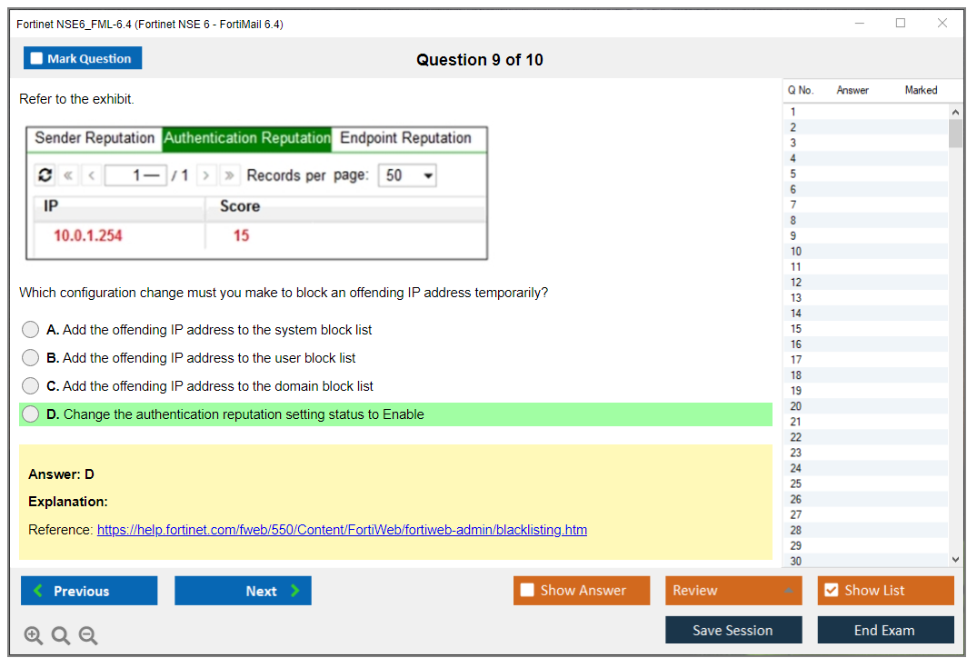 Fortinet NSE6_FML-6.4 Fortinet NSE 6 - FortiMail 6.4 Practice test exam simulator test engine exam dumps questions answers Image 9