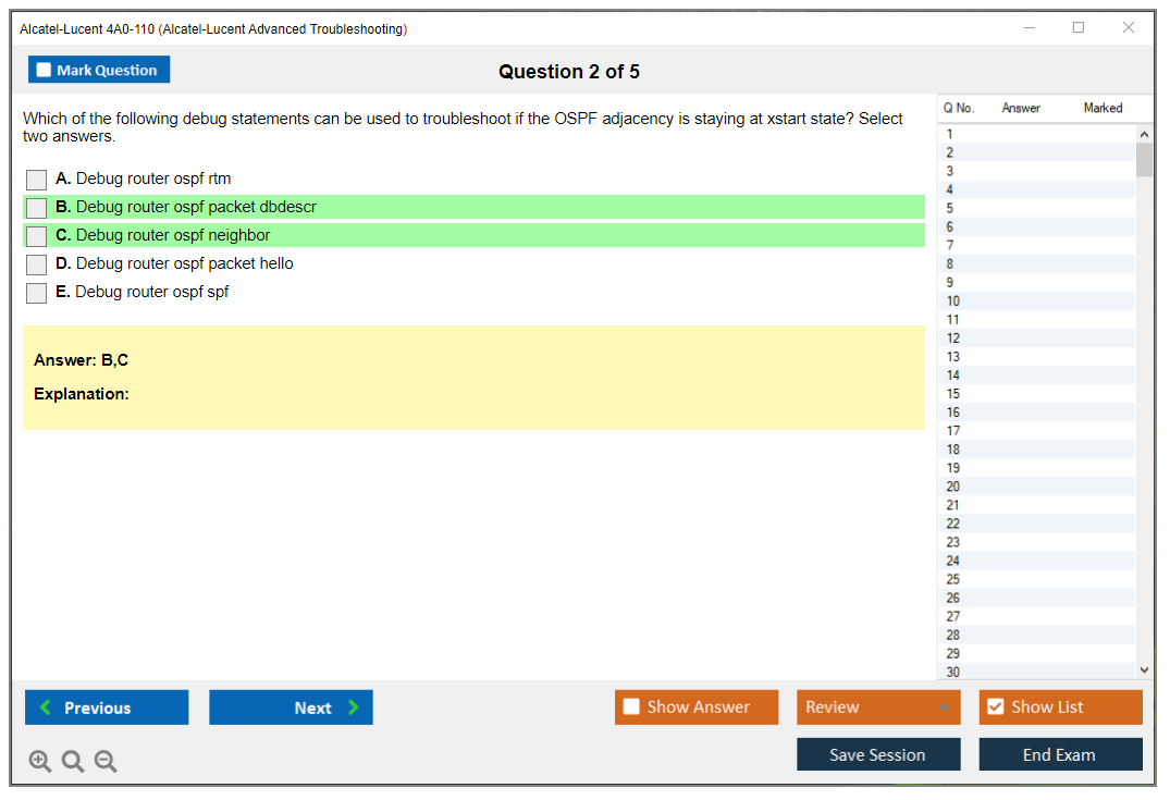 Alcatel-Lucent 4A0-110 Alcatel-Lucent Advanced Troubleshooting Practice test exam simulator test engine exam dumps questions answers Image 2