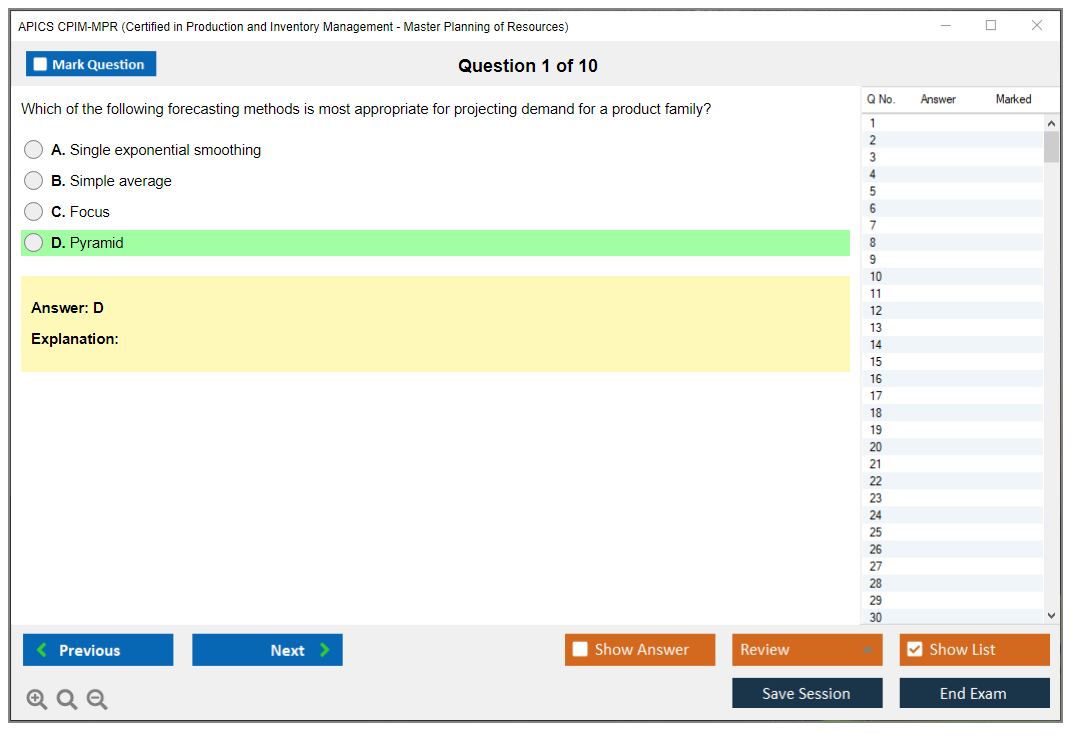 APICS CPIM-MPR Certified in Production and Inventory Management - Master Planning of Resources Practice test exam simulator test engine exam dumps questions answers Image 1