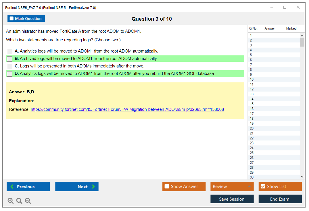 Fortinet NSE5_FAZ-7.0 Fortinet NSE 5 - FortiAnalyzer 7.0 Practice test exam simulator test engine exam dumps questions answers Image 3