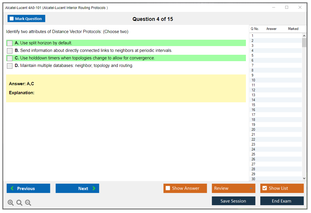Alcatel-Lucent 4A0-101 Alcatel-Lucent Interior Routing Protocols and High Availability Practice test exam simulator test engine exam dumps questions answers Image 4
