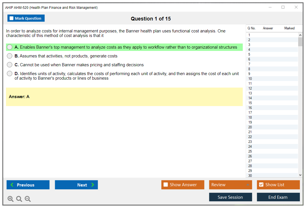 AHIP AHM-520 Health Plan Finance and Risk Management Practice test exam simulator test engine exam Prep practice test questions answers Image 1
