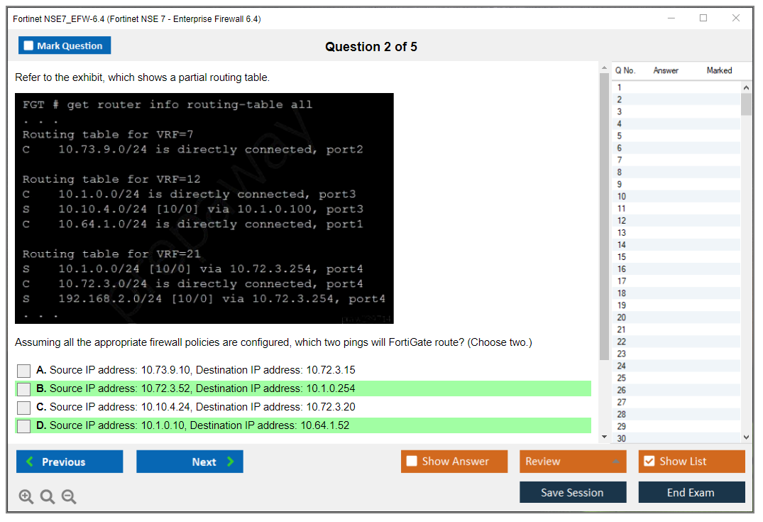 Fortinet NSE7_EFW-6.4 Fortinet NSE 7 - Enterprise Firewall 6.4 Practice test exam simulator test engine exam dumps questions answers Image 2