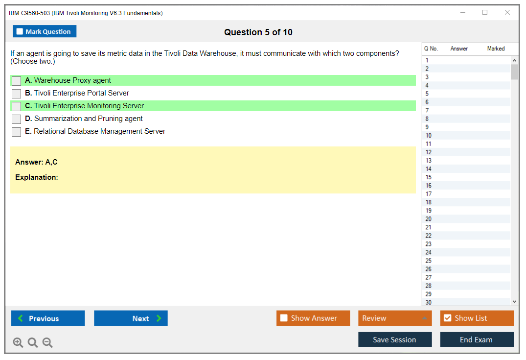 IBM C9560-503 IBM Tivoli Monitoring V6.3 Fundamentals Practice test exam simulator test engine exam dumps questions answers Image 5