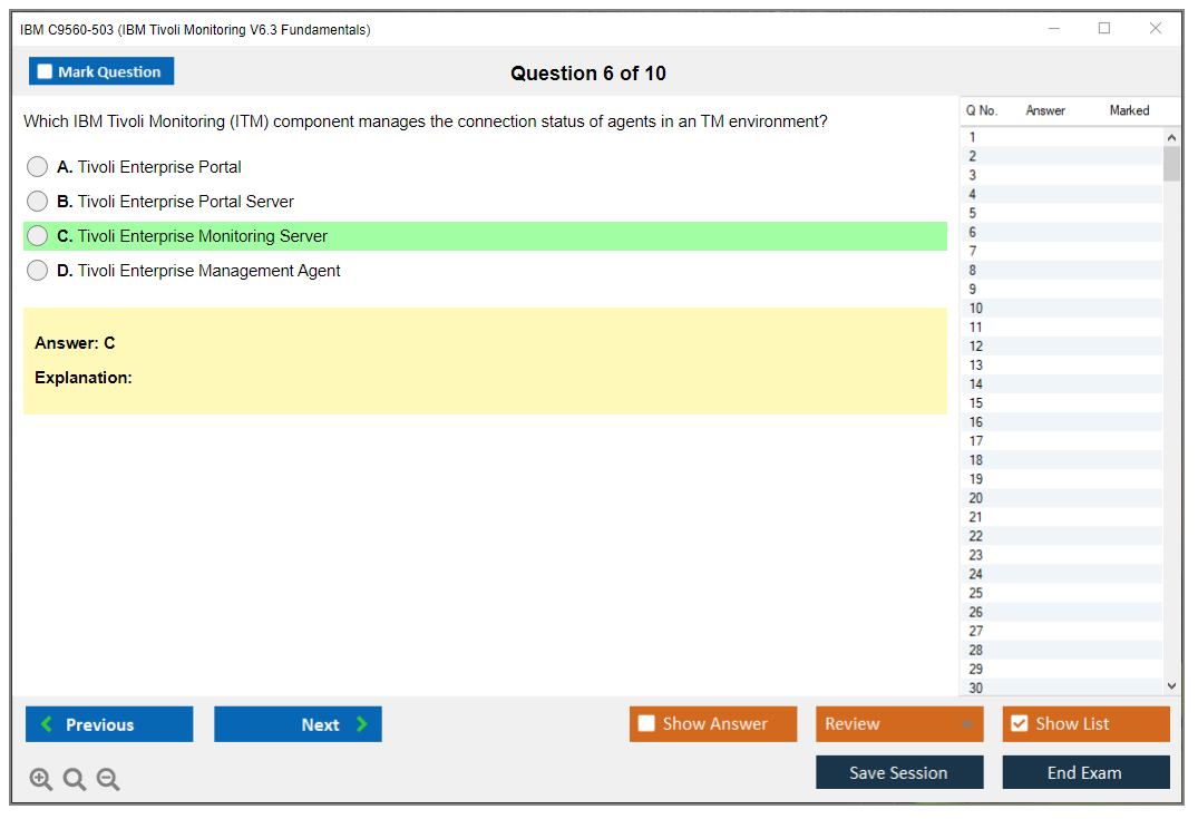 IBM C9560-503 IBM Tivoli Monitoring V6.3 Fundamentals Practice test exam simulator test engine exam dumps questions answers Image 6
