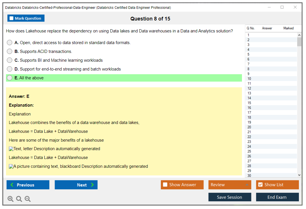 Databricks Databricks-Certified-Professional-Data-Engineer Databricks Certified Data Engineer Professional Exam Practice test exam simulator test engine exam dumps questions answers Image 8