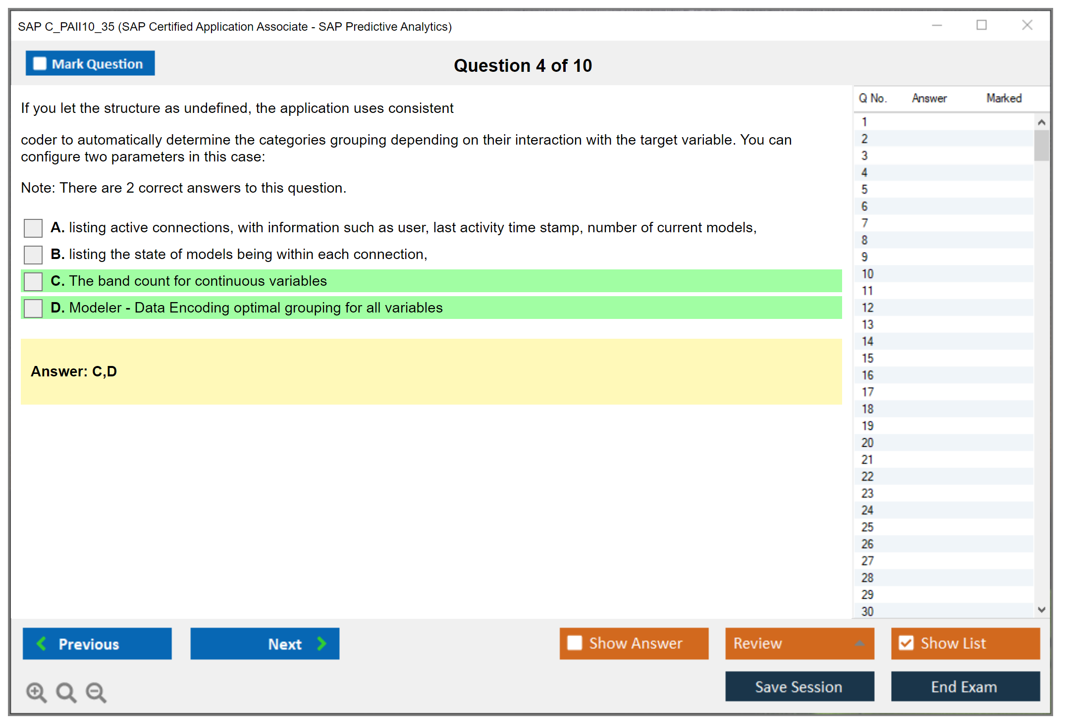 SAP C_PAII10_35 SAP Certified Application Associate - SAP Predictive Analytics Practice test exam simulator test engine exam Prep practice test questions answers Image 4