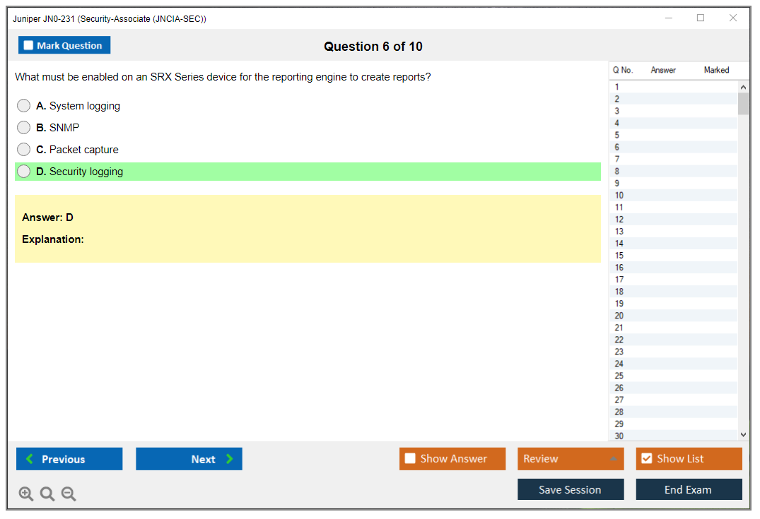 Juniper JN0-231 Security-Associate (JNCIA-SEC) Practice test exam simulator test engine exam dumps questions answers Image 6