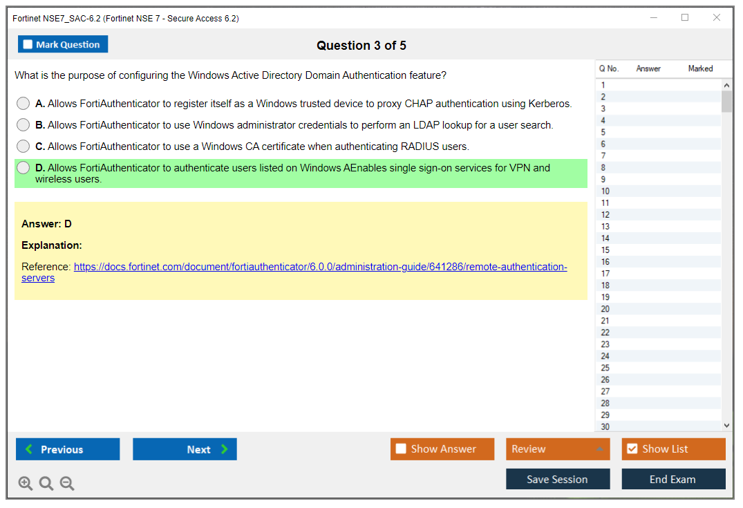 Fortinet NSE7_SAC-6.2 Fortinet NSE 7 - Secure Access 6.2 Practice test exam simulator test engine exam dumps questions answers Image 3